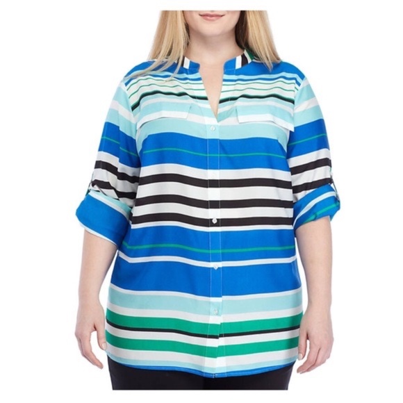 Calvin Klein Striped Button Down Top Large - Picture 2 of 7